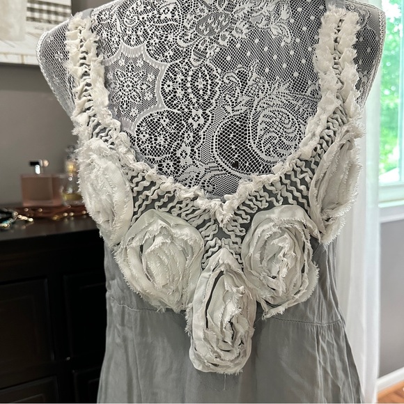 Boho Tiered Mini Dress with 3D Rosette Trim | Made in Italy | Size 10 - Picture 4 of 13